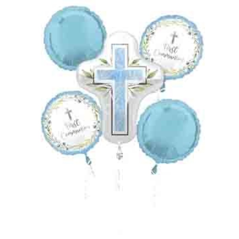 Anagram My First Communion Blue Boy Bouquet Foil Balloon 5ct