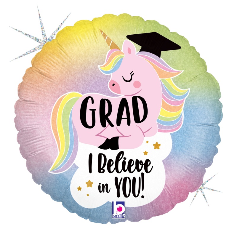 Betallic Glitter Pastel Unicorn Grad 18 inch Glitter Holographic Balloon 1ct