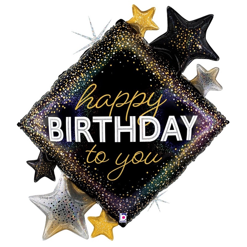 Betallic Metallic Birthday Diamond Stars 38 inch Glitter Holographic Foil Balloon Packaged