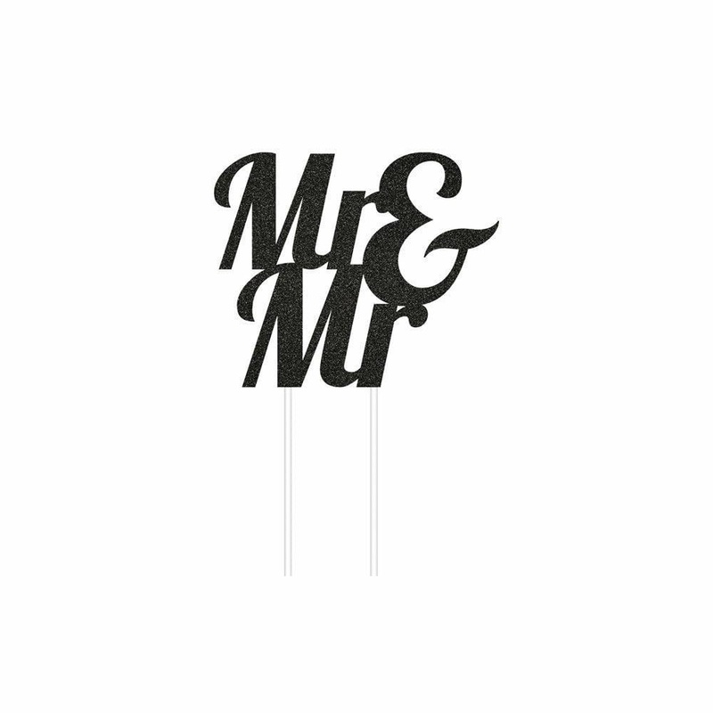 Mr And Mr Wedding Black Glitter Cake Topper 1Ct