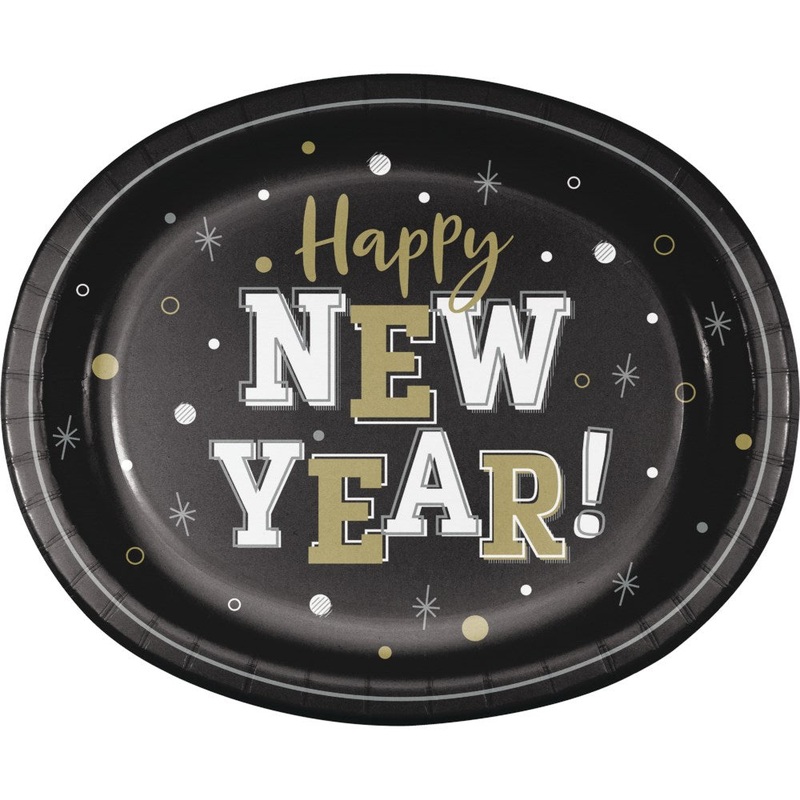 New Years Decor Oval Platter Happy New Year 8ct