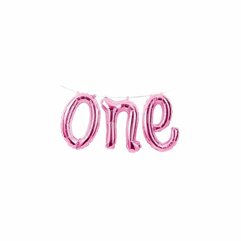Pink One First Birthday Balloon Banner  1Ct