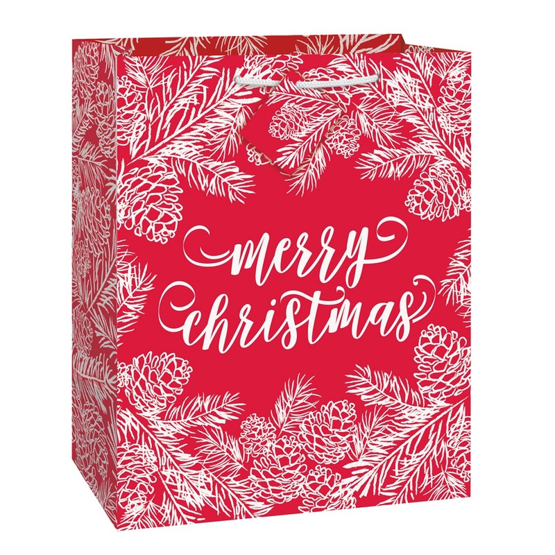 Red and White Merry Christmas Large Gift Bag 10x13 inch