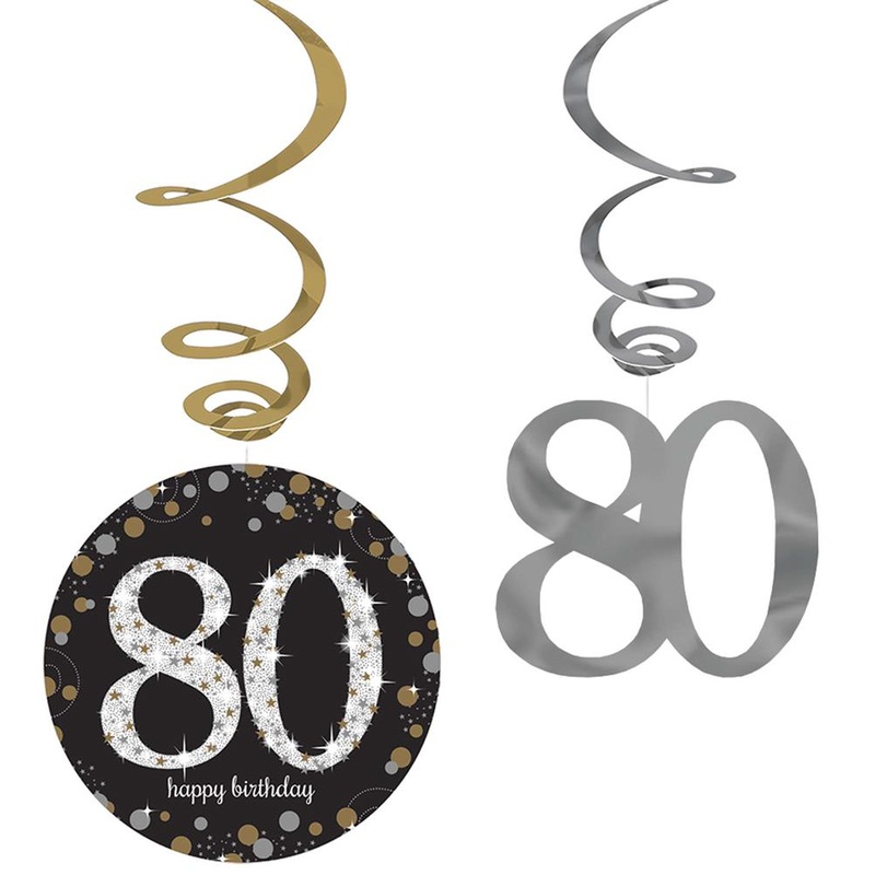 Sparkling Celebration Happy Birthday 80 Swirl Decorations 12ct