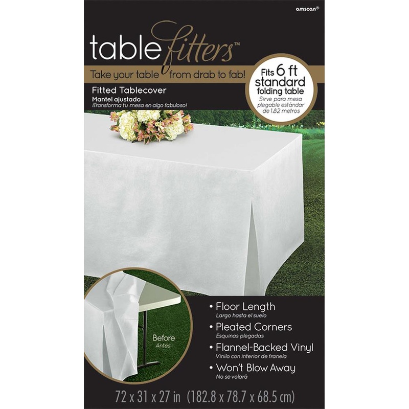 Tablefitters Flannel Backed Vinyl Table Cover Frosty White 1ct
