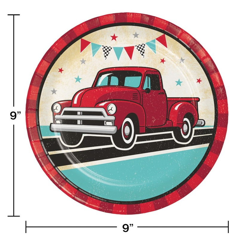 Vintage Red Truck 9in Plate 8ct