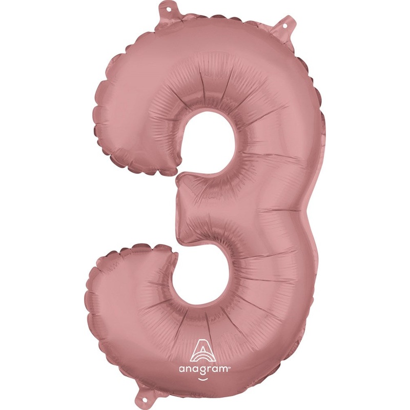 Anagram 16 inch Number 3 Rose Gold Foil Balloon 1ct