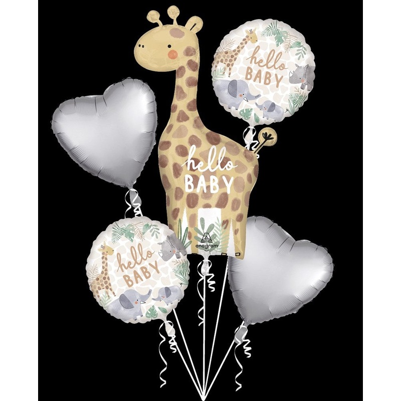 Anagram Soft Jungle Baby Foil Balloon Bouquet 5ct