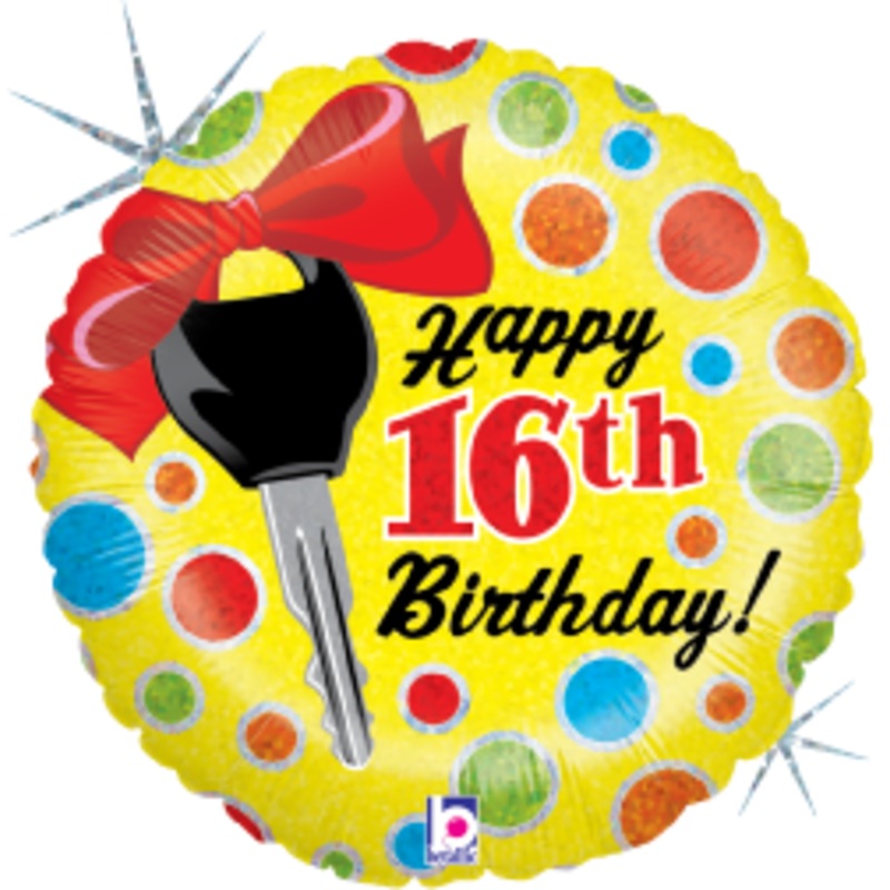 Betallic 16th Birthday Dots 18 inch Holographic Balloon Packaged 1ct