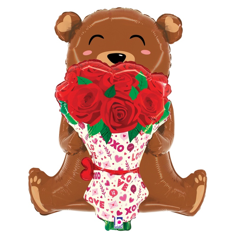 Betallic Rose Bouquet Bear 25 inch Foil Shape 1ct