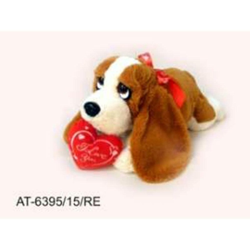 Lying Hound Dog W Red Heart 15in