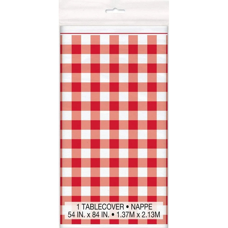 Red Gingham Plastic Tablecover 54x84 inch