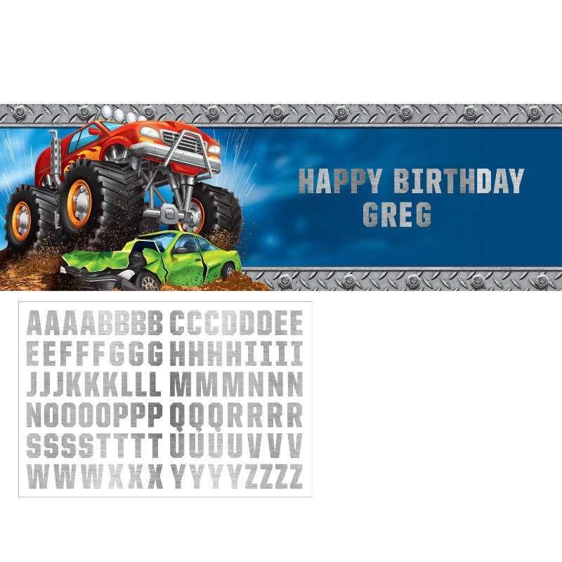 Monster Truck Rally Giant Party Banner with Stickers 1ct
