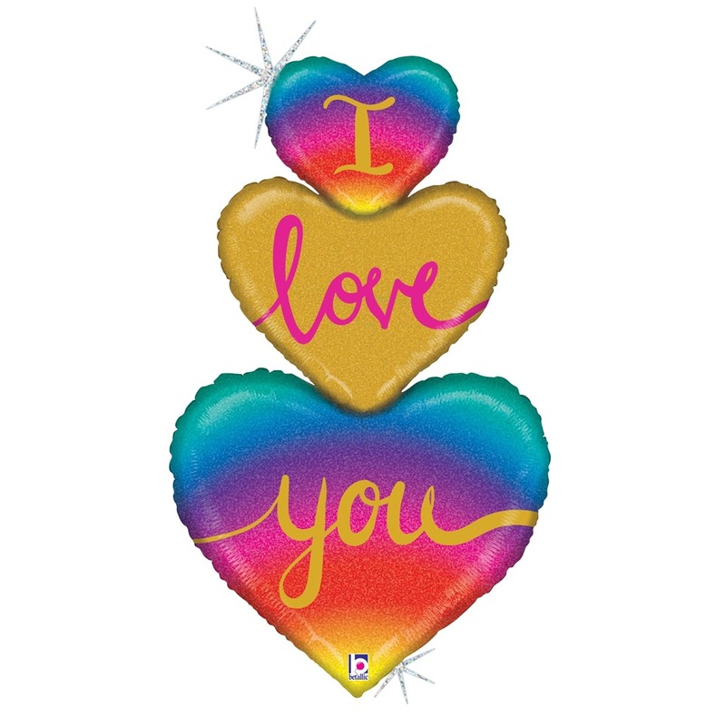 Betallic Rainbow Heart Love Trio 30 inch Glitter Holographic Shape 1ct