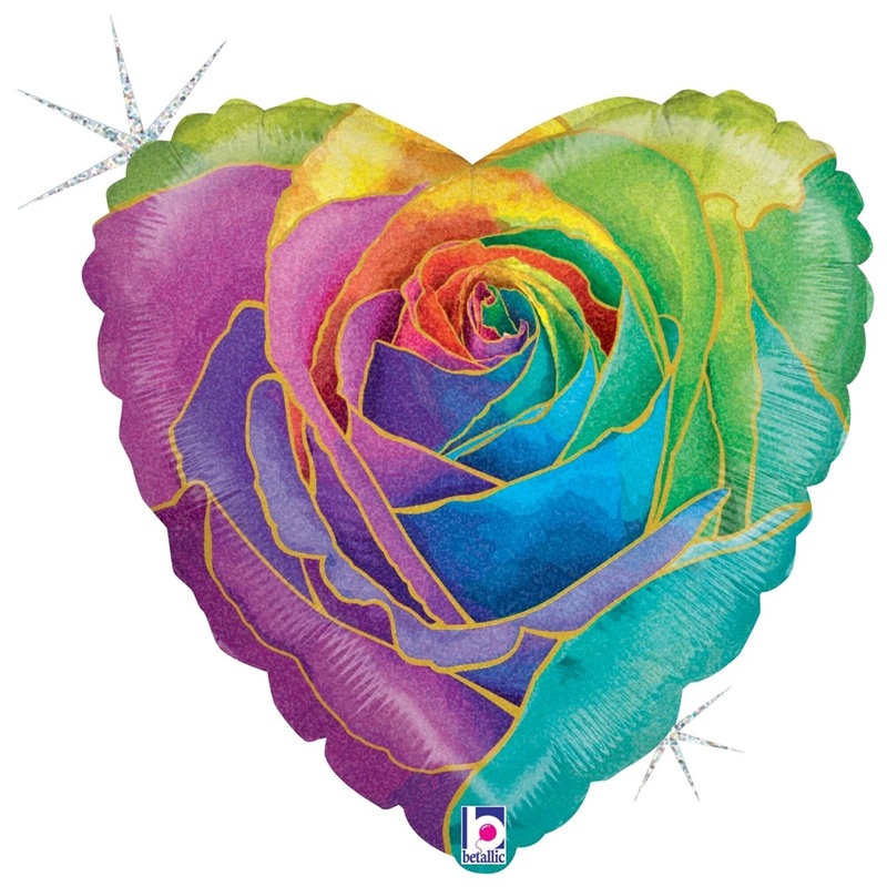 Betallic Rainbow Rose 18 inch Glitter Holographic Heart Balloon 1ct