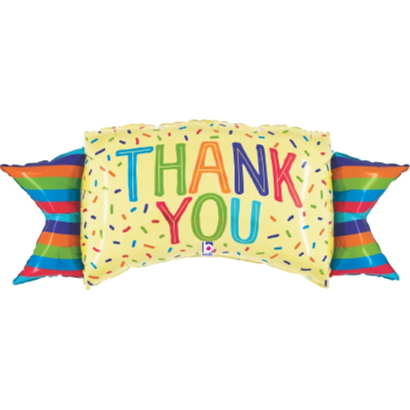 Betallic Thank You Banner 39 inch Shaped Foil Balloon Packaged 1ct