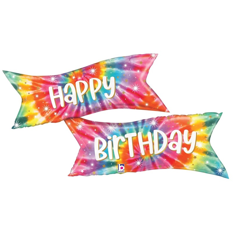 Betallic Tie-Die Banner Birthday 45 inch Shaped Foil Balloon 1ct