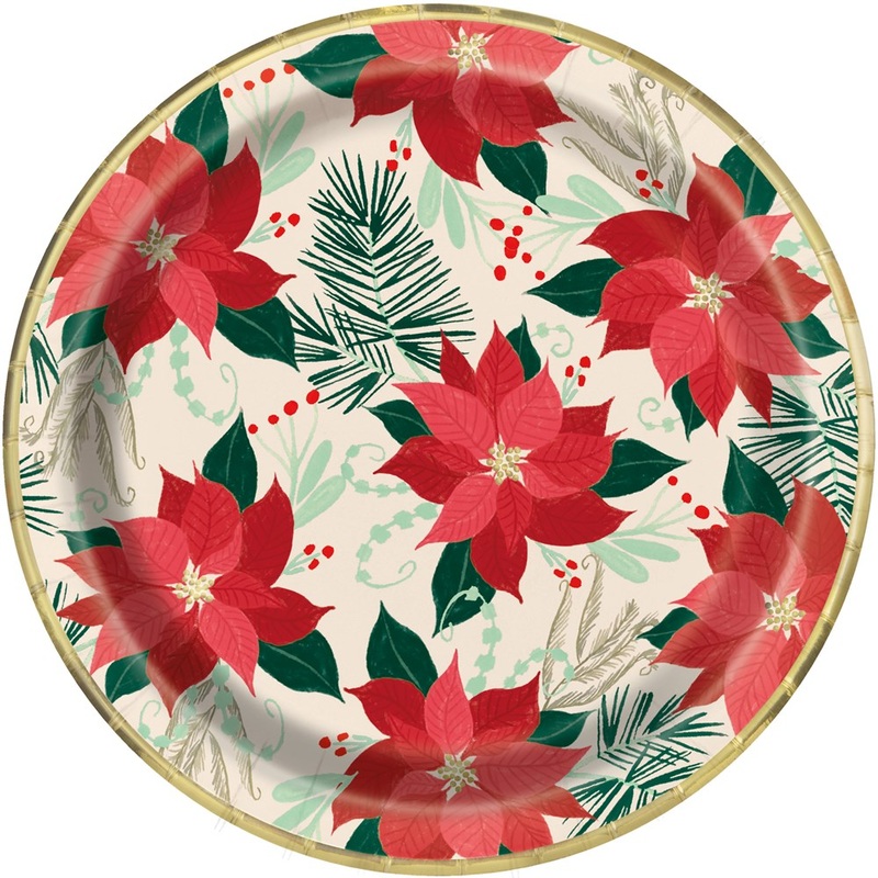 Red Gold Poinsettia 9in Plate 8ct