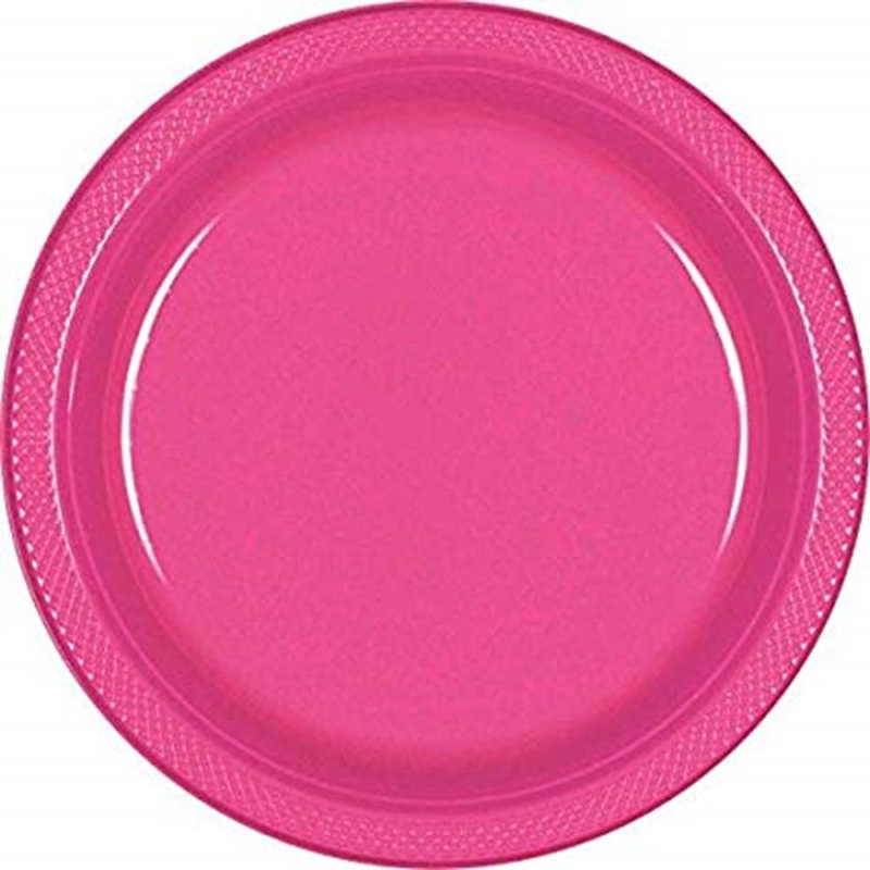 Round Plastic Plates Bright Pink 10 inch 20ct