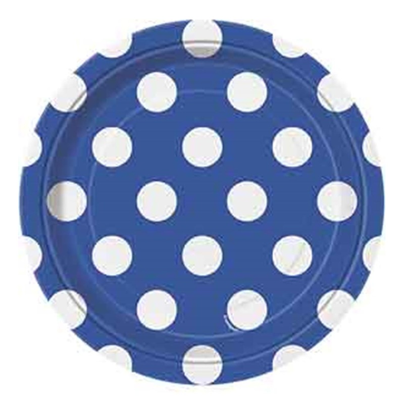 Royal Blue Dots 7in Plate 8ct