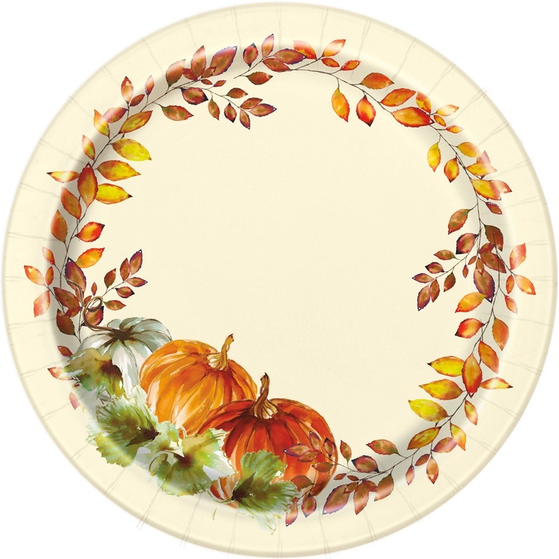 Watercolor Fall Pumpkin 7 inch Dessert Plate 8ct
