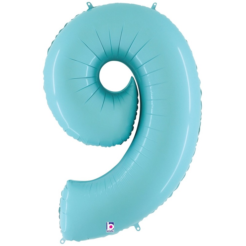 Betallic Number 9 Pastel Blue 34 inch Shaped Foil Balloon Polybagged 1ct
