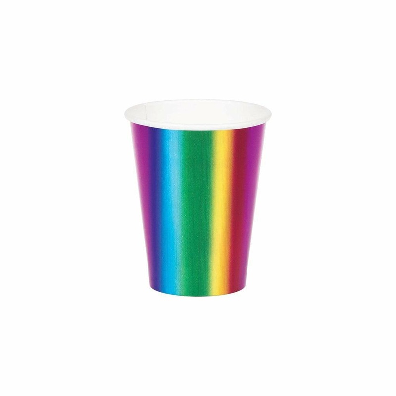Rainbow Foil Hot and Cold Cups 9 Oz. Foil Rainbow Foil 8Ct