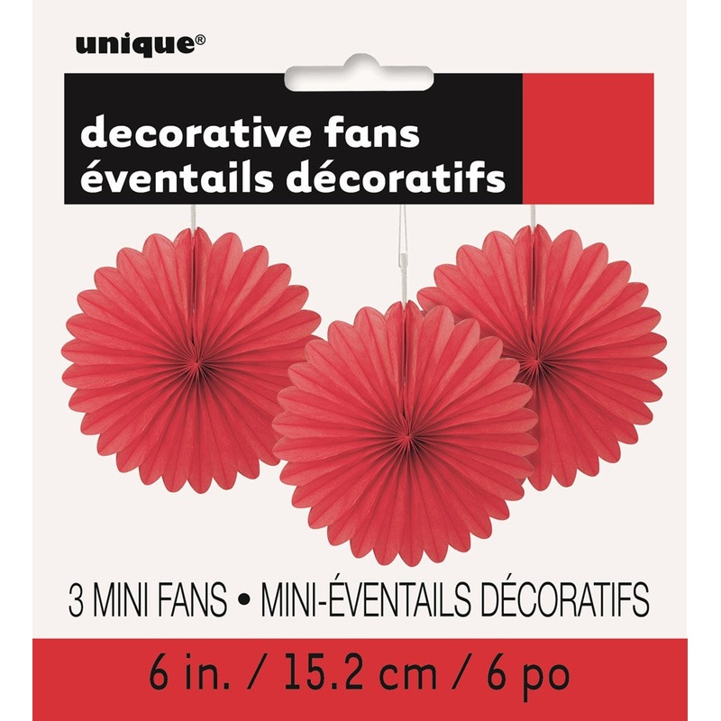 Red Solid 6" Tissue Paper Fans, 3ct