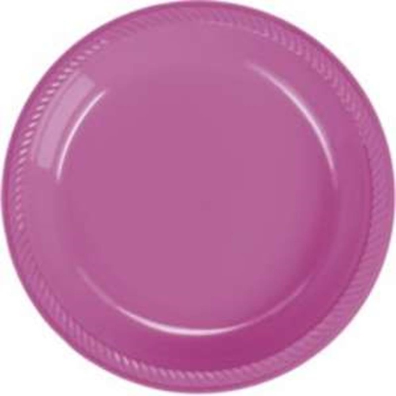 Round Plastic Plates Bright Pink 9 inch 20ct