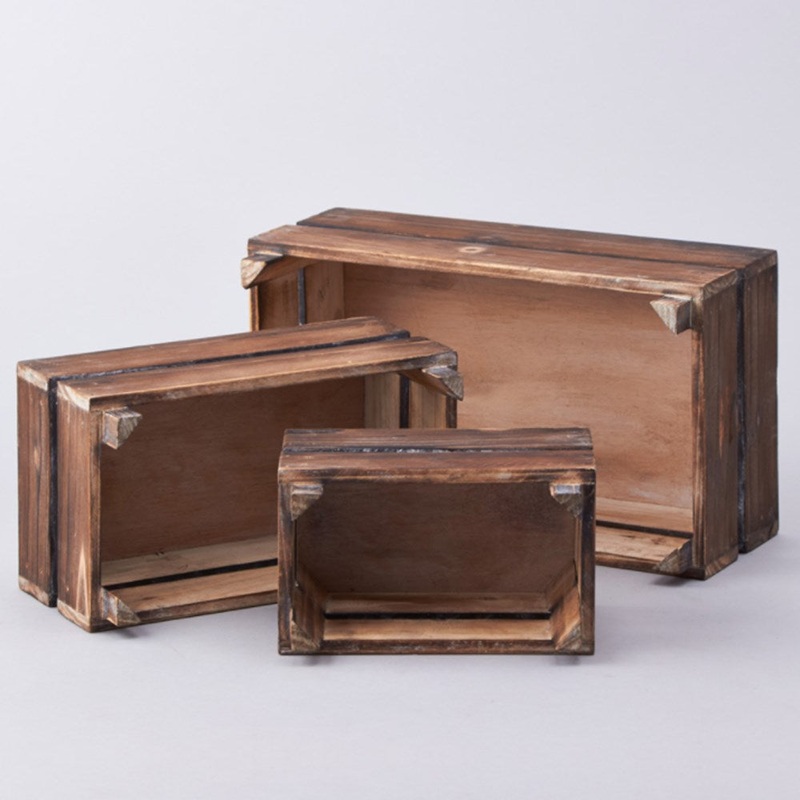 Wooden Crates 3pc set - Brown