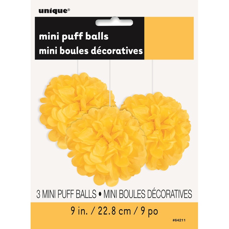Yellow Mini Puff 9 inch Tissue Decorations, 3ct