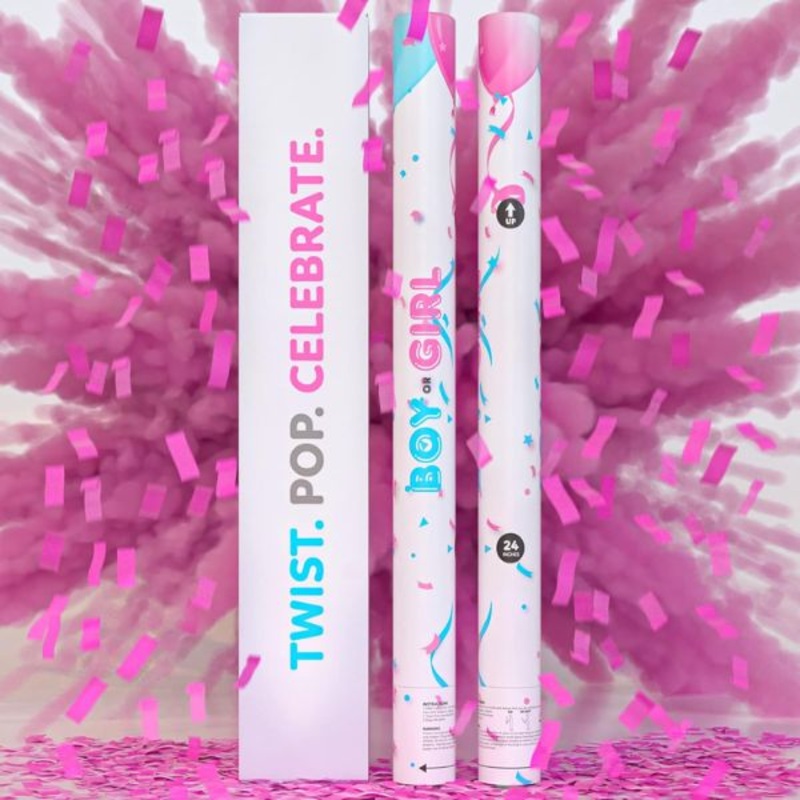 24" Gender Reveal Confetti + Powder Cannon - Girl