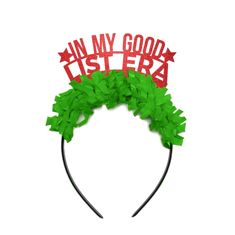 In My Good List EraHoliday Christmas Party Crown Headband: Red/Green