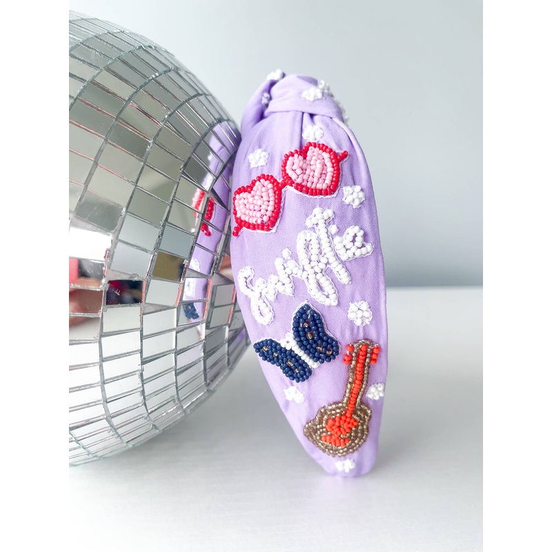 Lavender Swiftie Beaded Headband: Debut, Lover, Fearless Icons