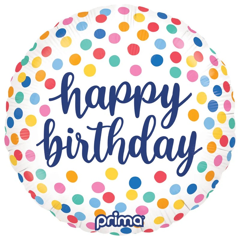 Prima Round Happy Birthday Colorful Confetti 18 inch Foil Balloon