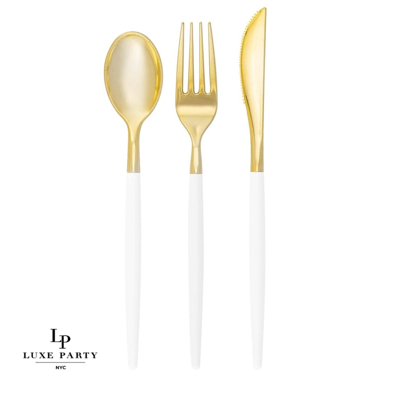 White  Gold Plastic Cutlery Set | 32 Pieces