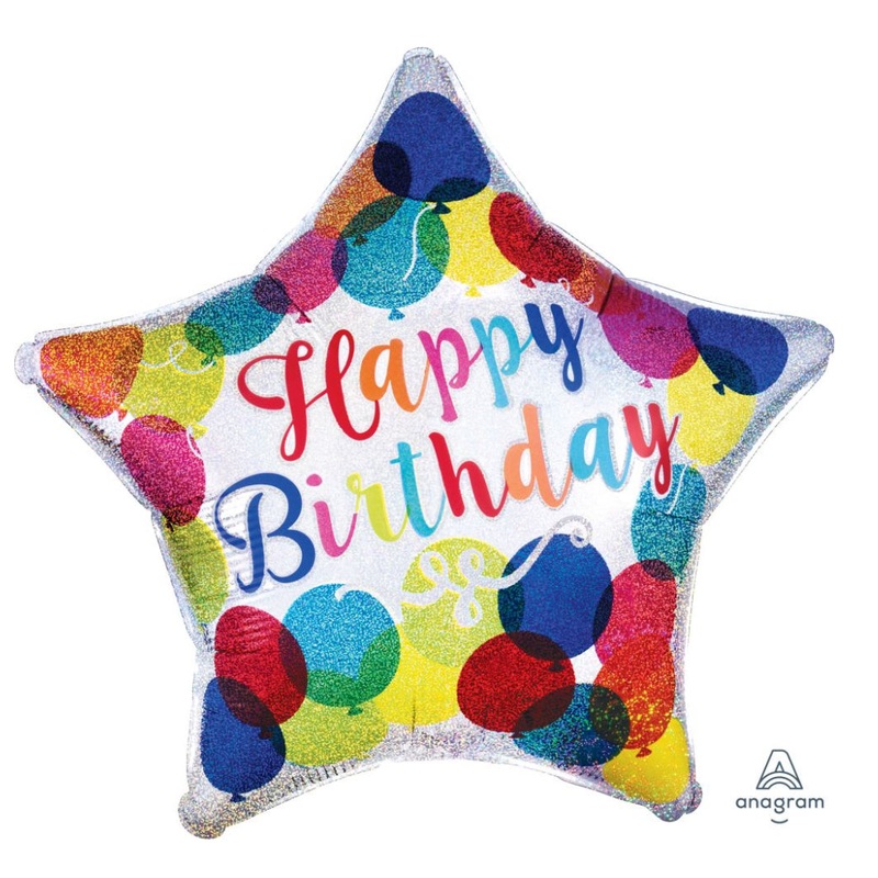 18" Holographic Star Happy Birthday Sparkle Balloons
