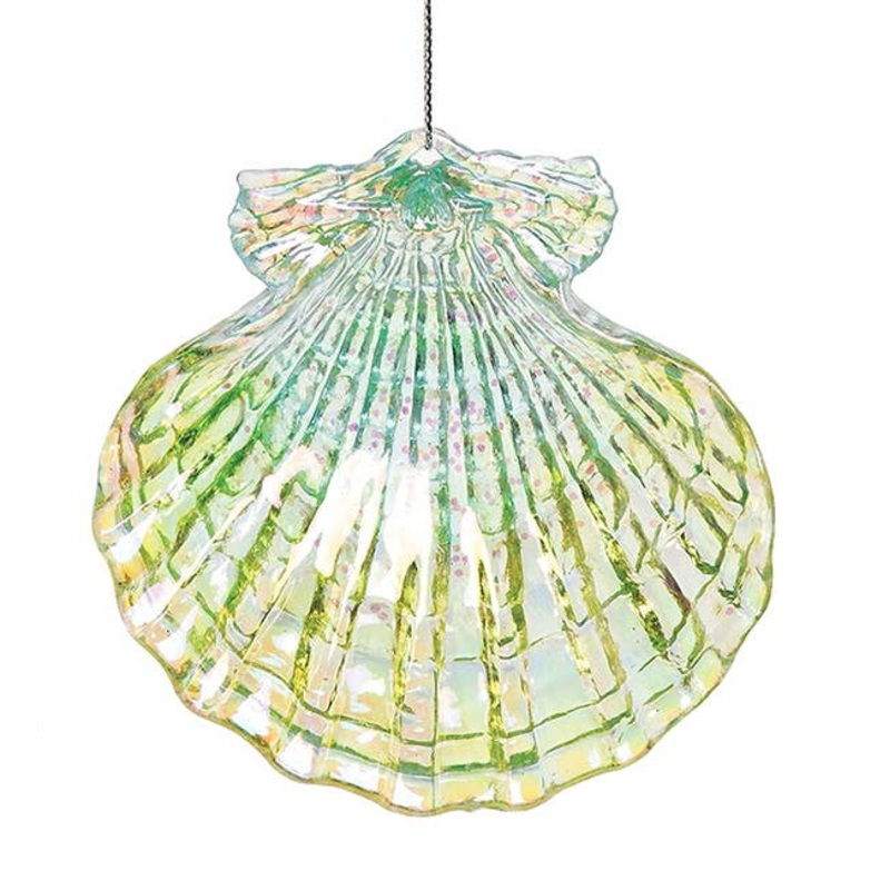 Blue/Green Christmas Sparkle Scallop Shell Ornament Pin