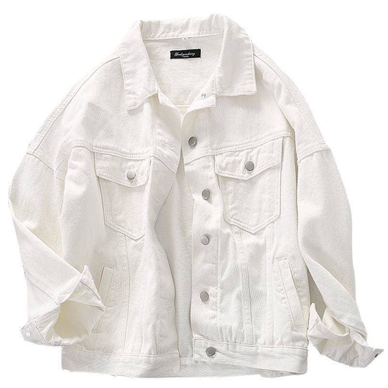 Oversized Vintage White Denim Jacket: WHITE / L