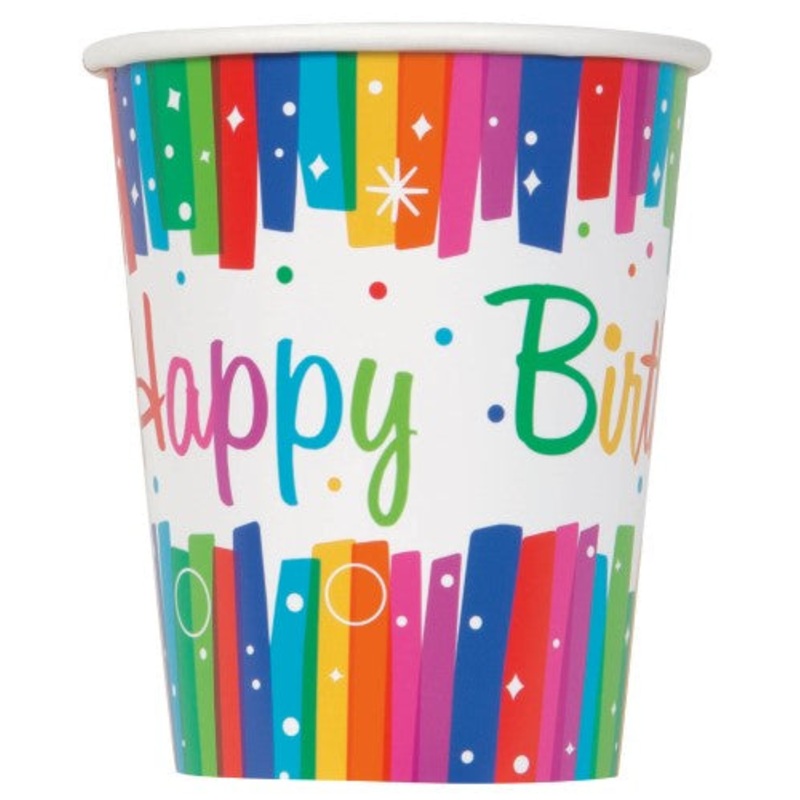 Rainbow Ribbons Birthday Party Paper Cups - Pack of 8