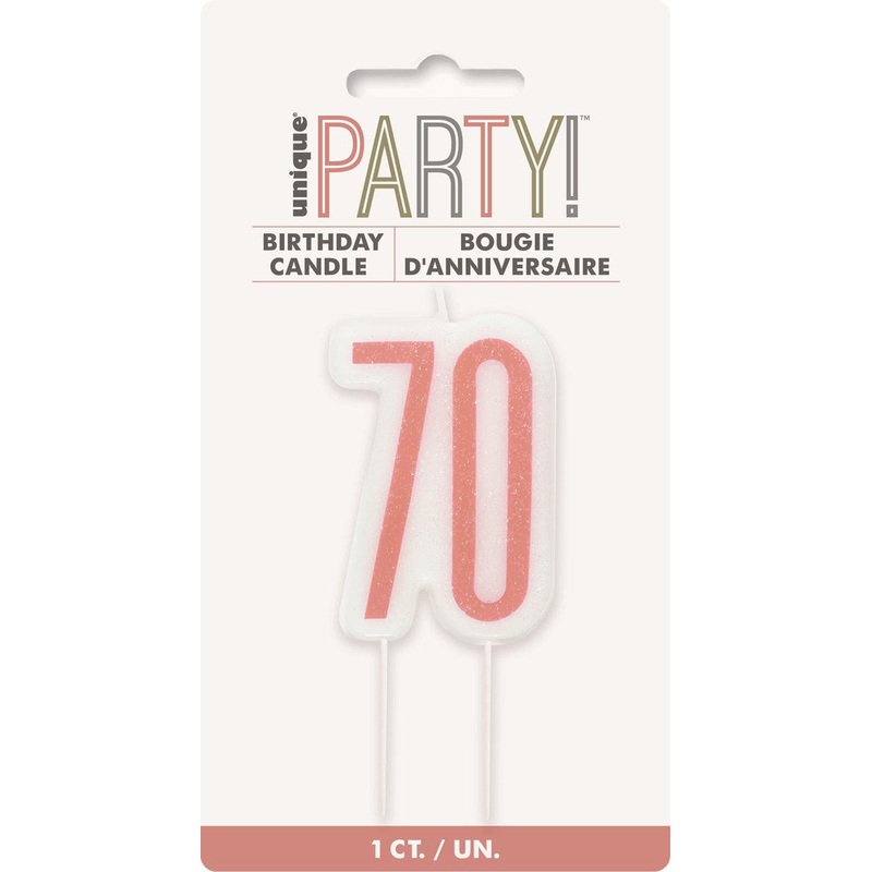 Rose Gold Glitter Birthday Candle Number #70