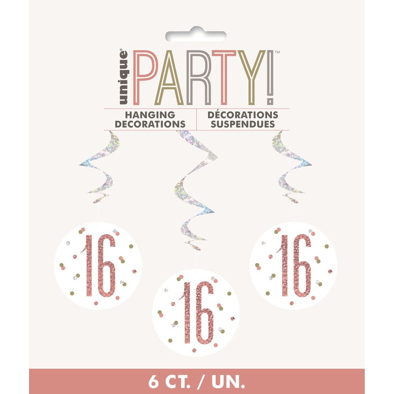 Rose Gold Prismatic 16 Hanging Swirl Decorations
