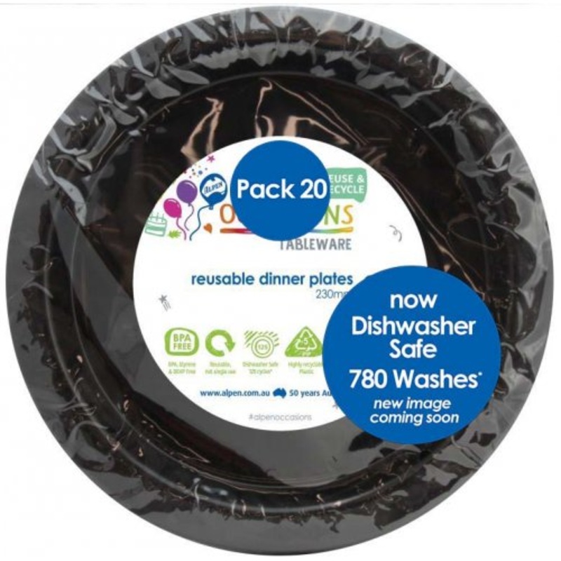 Black Plastic Dinner Plates - Pack of 20