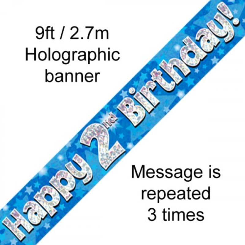 Blue Holographic 2nd Happy Birthday Foil Banner