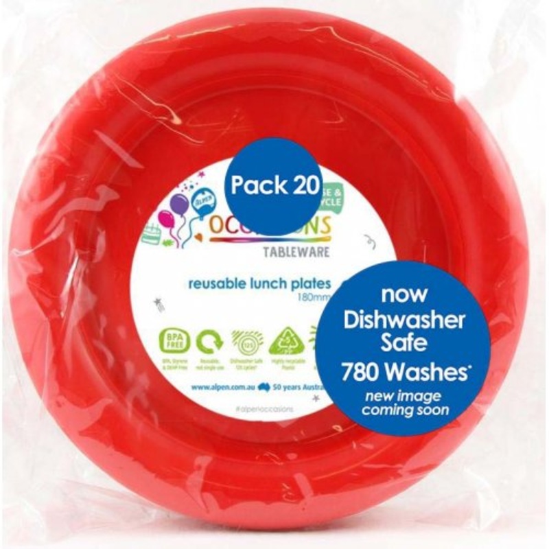 Red Plastic Lunch Plates - Pack of 20