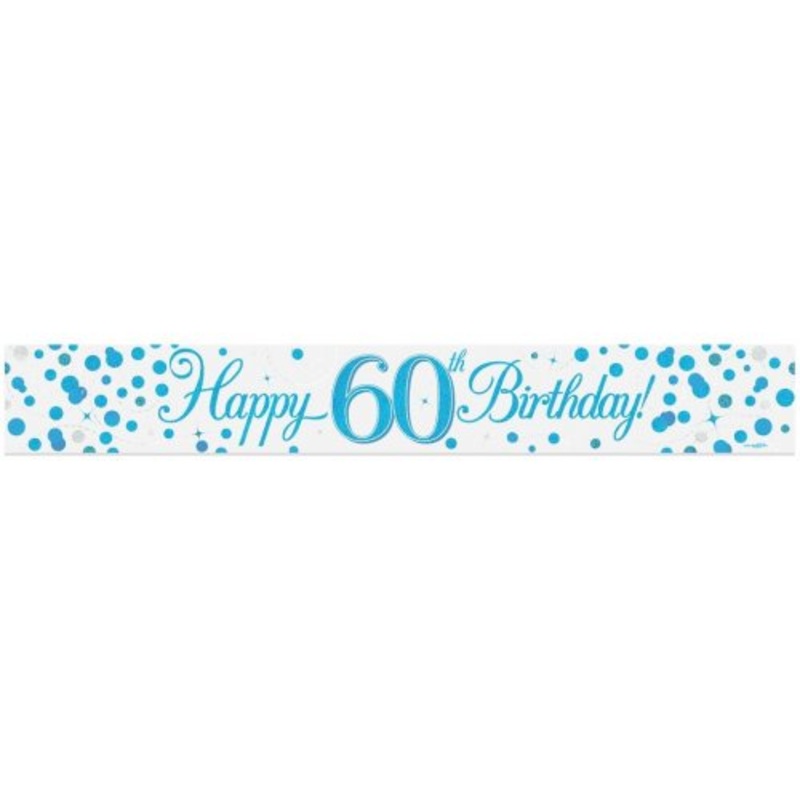 Sparkling Fizz Blue 60th Happy Birthday Foil Banner