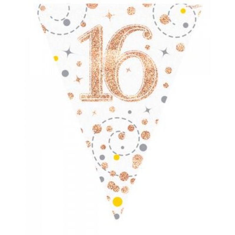 Sparkling Fizz Rose Gold 16th Birthday Flag Banner
