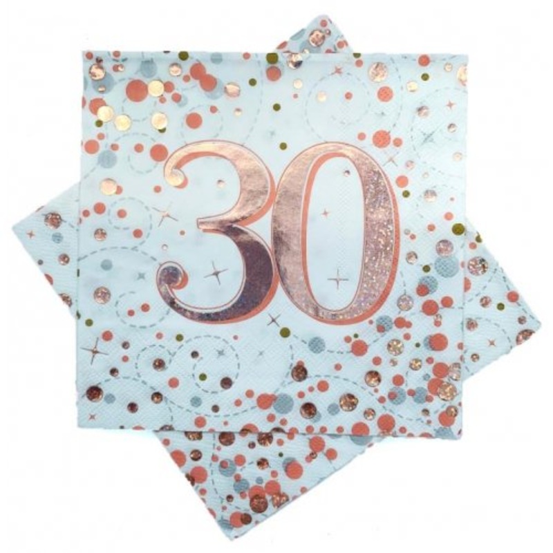 Sparkling Fizz Rose Gold "30" Napkin - Pack of 16