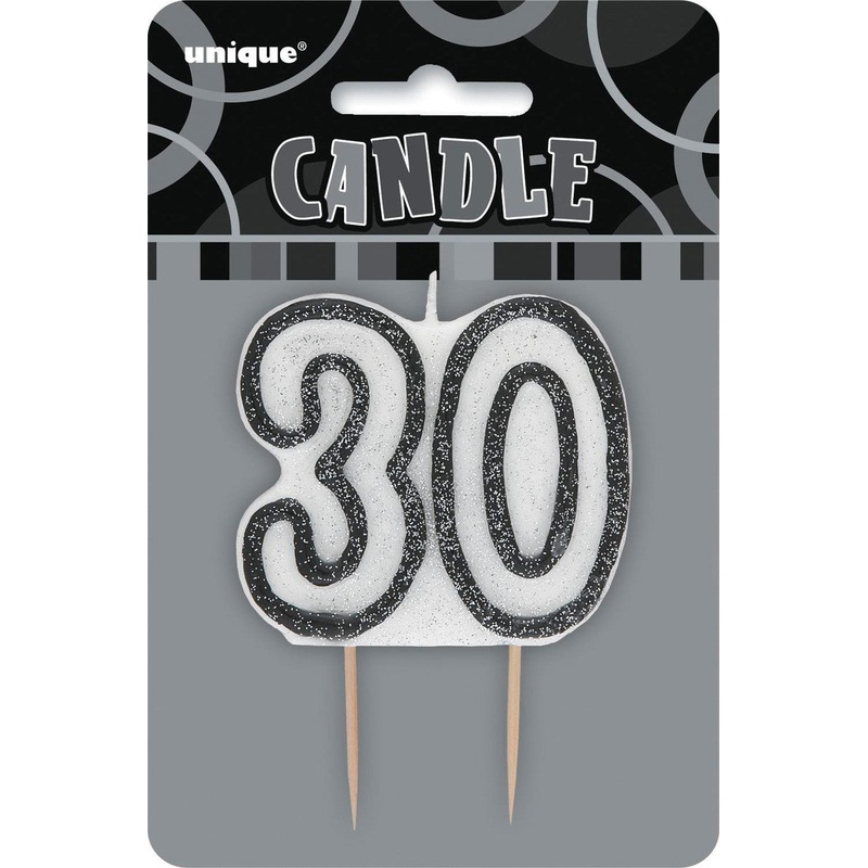 Black Glitz Birthday Candle Number #30