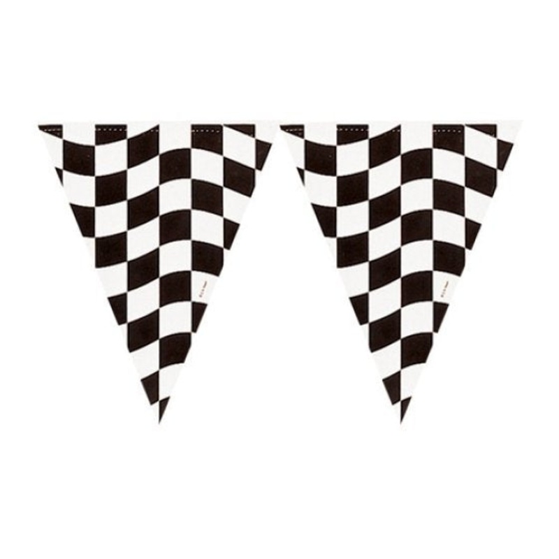 BLACK & WHITE CHECK FLAG PENNANT BANNER 26CM X 3.66M